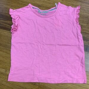 Mini Boden Ruffle Sleeve‎ Top Girls Size 6-7 Pink Cotton Casual Tee Shirt Summer